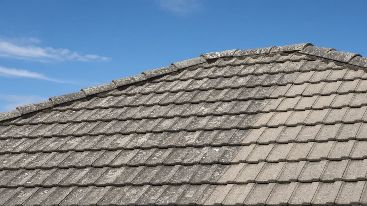 New concrete roof tiles fitted beside older weathered tiles on a Pretoria house.
